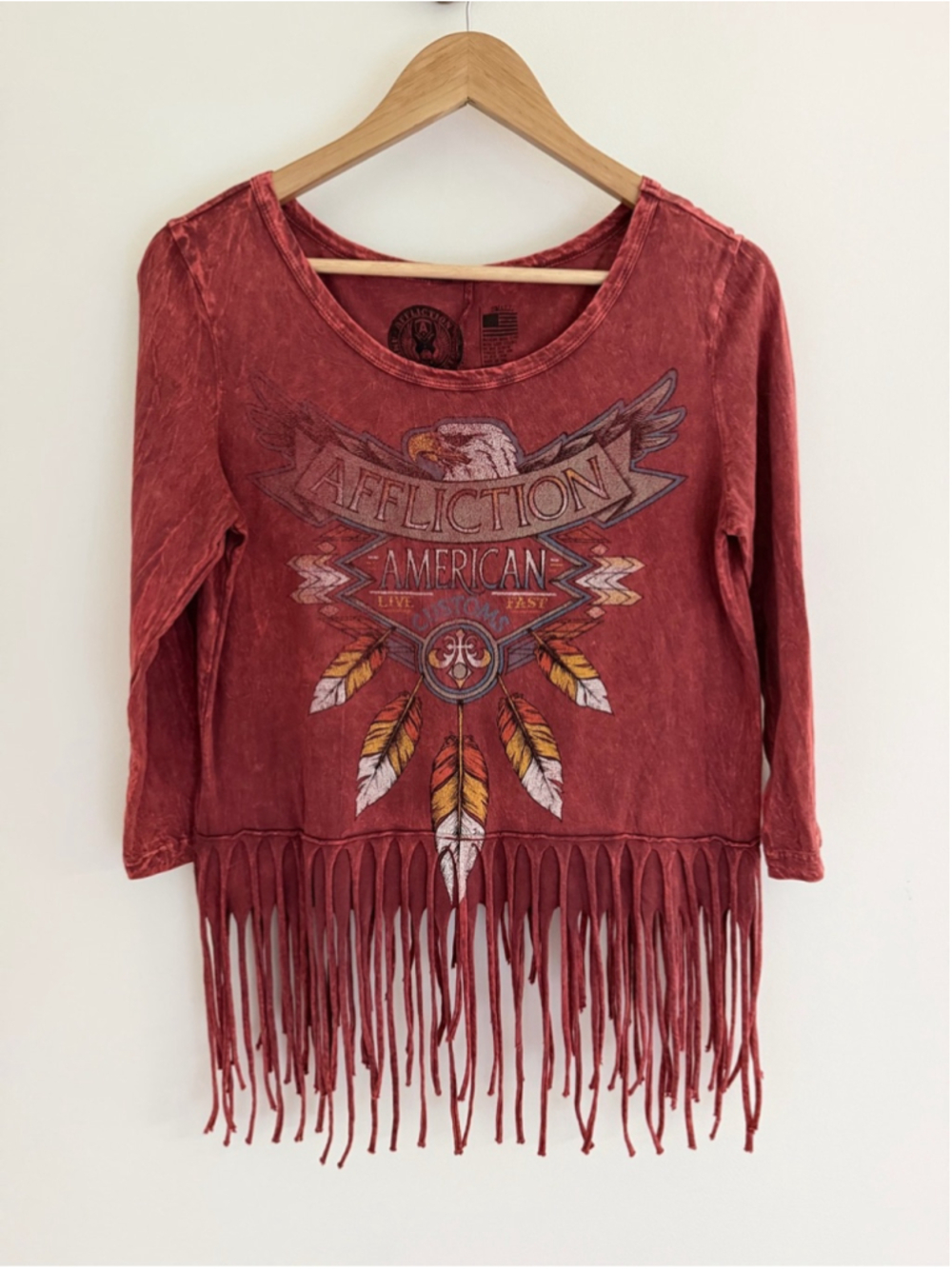 Affliction American Customs Fringe Eagle Top S Western Y2K